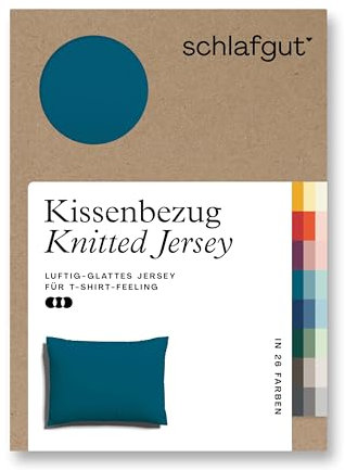 schlafgut Knitted Jersey Kissenbezug 70x90 cm Petrol Deep Uni weicher Premium Kopfkissenbezug einzeln, faltenfrei mit Elasthan