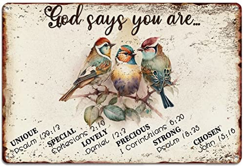 Vintage Birds Poster Metallschild God Says You Are Unique Special Lovely Blechschilder Retro Plakette Wanddekoration Geschenk für Menschen Höhle Küche Büro Club Bar Home Gym 14 x 20 cm