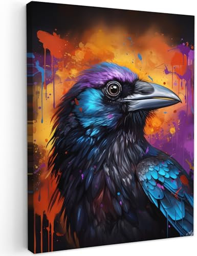 MuchoWow© Leinwand 30x40 cm Deko Schlafzimmer Aesthetic Leinwandbilder Wohnzimmer Gemälde Foto Geschenk Living Room Decoration Banksy - Street Pop Art - Vogel - Krähe - Graffiti - Schwarz