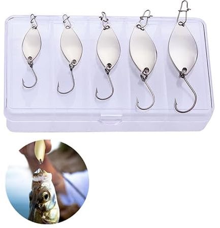 OriGlam 5pcs Fishing Spinners Lures Spoon Baits, Fishing Lure Crankbaits Metal Fishing Lures Spoon Spinner Baits Fishing Spinnerbait for Trout Pike Bass (Silver)