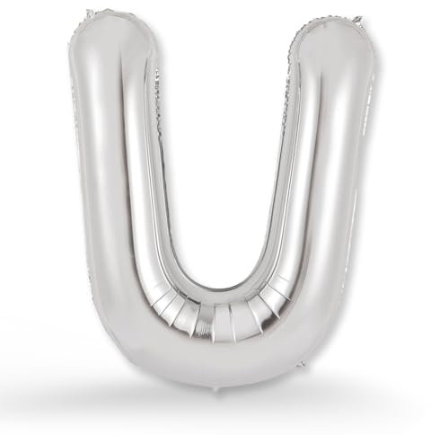 FUNXGO XXL Groß Folienballon Buchstaben U Silber -Riesen Alphabet ca. 100m - Verstärktes Material - Helium oder Luftfüllung - Perfekt für Geburtstag, Hochzeit, Party Dekoration & JGA - Ballon U Silber
