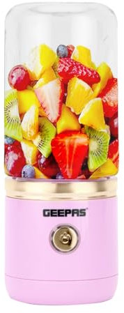 Geepas Portable Blender,Smoothie Maker-420ML Personal Blender with Rechargeable USB Type-C and 6 Blades,Fruit Mixer Juicer Mini Portable Blender Cup for Travel Kitchen Gym Office,Pink,(GSB44110UK-PK)