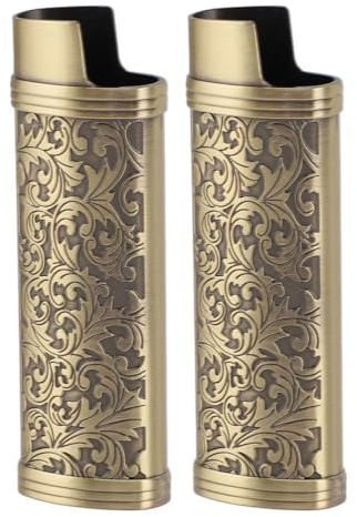 2 Stück Metall Feuerzeug Fall Abdeckung Halter mit Vintage Floral gestempelt, Zink-Legierung Shell Feuerzeug Hülse, Feuerzeug Fall Cover Vintage-Stil Feuerzeug Fall Abdeckung für Feuerzeug Schutz