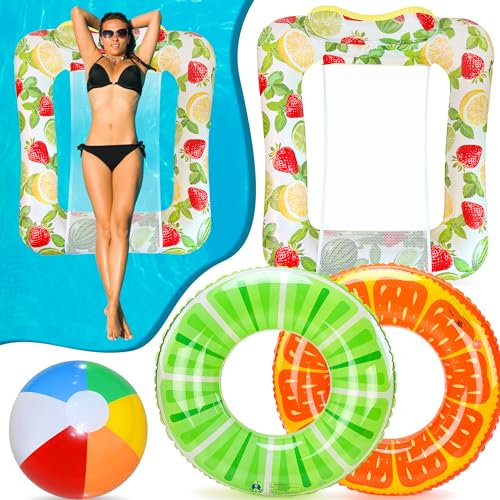 Lubibi Bouée de Piscine Gonflable Adulte,Matelas Gonflable Piscine,Flottant Hamac Gonflable,Anneau de Natation Gonflable,Ballon de Plage,Accessoires de Fête d'Été pour La Piscine,Adultes et Enfants