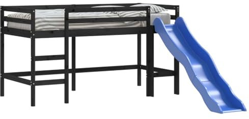 vidaXL Lit Mezzanine Enfants Toboggan, Lit Surélevé pour Enfants, Meuble de Rangement Chambre à Coucher, Moderne, 90x200 cm Bois Pin Massif