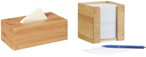 Relaxdays Kosmetiktuchbox, aus Bambus, Box für Kosmetik- & Taschentücher, Tücherbox nachfüllbar, Taschentuchbox, Natur & Zettelbox Bambus, Zettelkasten Holz
