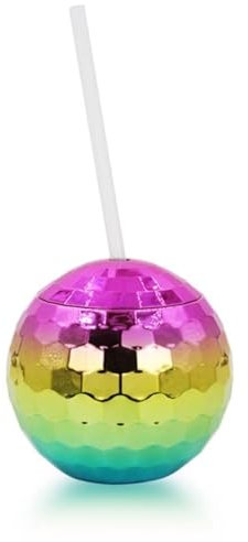 Disco Ball Becher mit Strohhalm 580ml Glitzer Discokugel Trinkbecher, Retro Disco Party Becher, Disco Ball Tassen für Partys oder Junggesellinnen Abschiede (Buntes)