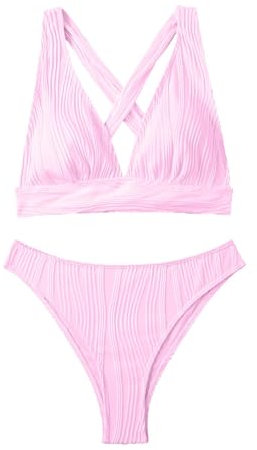 CUTeFiorino Bikini sexy a tinta unita con spalline divise, costume da bagno multicolore – moda spiaggia divisa – costume da bagno da donna – bikini leopardo, rosa, S, Rosa, S