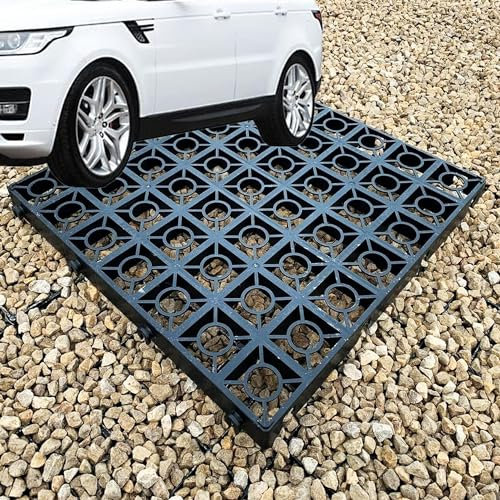 Pack of 12 Black Plastic Paving Driveway Grid Turf Grass Lawn Path Gravel Protector Drainage Mat