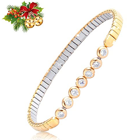 HAQI Magnetarmband für Damen Edelstahl Elastisches Armband Energie Magnetfeldtherapie Arthritis Schmuck Dehnbar (Gold-17cm)