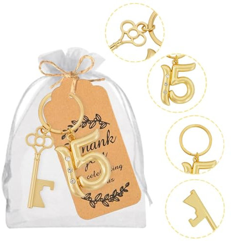 24/36 Pezzi Portachiavi in ​​oro Numero 15 Apribottiglie Regalo di Compleanno Accessori Portachiavi Apribottiglie Portatili per Bomboniere(36 pezzi)