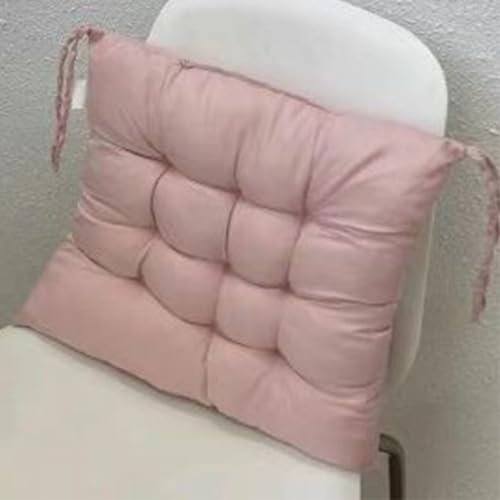 Reyox Quadratisch Sitzkissen für Indoor, Polyester Stuhlkissen mit Bändern Grau Rosa 40 x 40 cm 4er Set