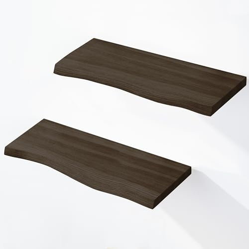 LAMO Manufaktur 2 Stück Wandregal aus Holz mit unsichtbarer Befestigung 2X 42cm | Wandregal aus 100% echtem Holz | Hängeregal für Wohnzimmer, Wandregale Set 2 Baumkante | Regal Farbe: Schwarz