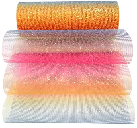 Hsthe Sea Tüllrolle mit Regenbogen-Glitzer, 15 cm x 9,14 m, für Gürtel, Schleifen, Tutu, Nähen, Kunsthandwerk, dekorativer Stoff, Hochzeits-Einhorn, Party-Geschenkband für Hochzeiten