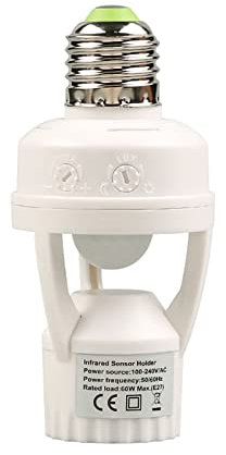 Douille de Lumière à Capteur E27, Temps de Retard Réglable, Distance de Détection de 6m, Adaptateur de Support de Lampe activé par le Mouvement IR pour Sous-sol et Garage