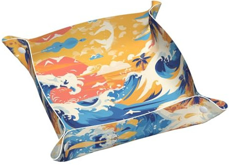 Beach Maui Hawaii Sonnenuntergang Meer Wellen Wolken Druck Leder Ablagetablett wasserdicht und leicht zu reinigen für ordentliche Schlüssel, Schmuck, Make-up und andere kleine Gegenstände, klein 24 x