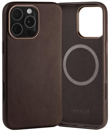 TORRO Case Compatible with iPhone 16 Pro Max – Premium Leather MagSafe Charging Compatible, Slim Bumper Case (Dark Brown)