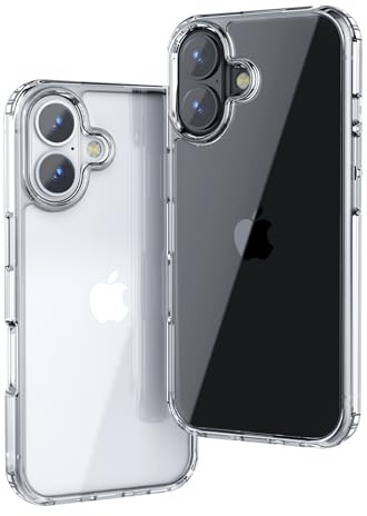 ONES für iPhone 16 Plus Dünn Hart Hülle, Nicht Vergilbende Stoßfest Stoßfänger Handyhülle, Militärnorm Schutz, Schutzhülle Anti-Kratzt Rückseite, PC + TPU Hybrid Silikonhülle, Klar