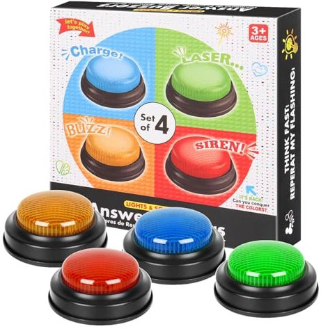 Buzzers For Quizzes | 4 Trivia Games Buzzers | Educational Toys Game Buzzers With Lights And Sound | Multicoloured, For Classroom & Home Game Play