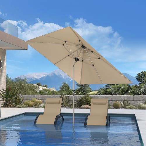 PURPLE LEAF Parasol de Jardin Extérieur Inclinable 2,5 x 2,5 m Carré, Parasol Droit avec Châssis en Aluminium Champagne, Toile UPF 50+ pour Balcon Jardin Terrasse Patio Piscine Plage, Beige