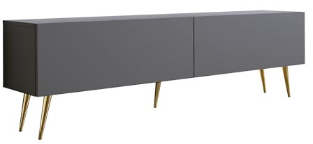 3E 3xE living.com TV-Schrank: Zwei Türen, Zwei Regale, Farbe Anthrazit, goldene Beine, A: B: 170 cm, H: 52 cm, T: 32 cm,