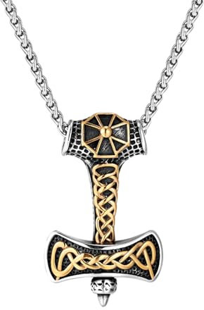 IOETSEUT men's necklaces gothic Punk Vikings Double Axe Necklaces Men Norse Runes Hammer Pendant Self-defense Amulet Scandinavian Jewelry the gift