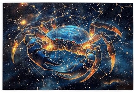Vextrovia Krebs des Tierkreises Holzpuzzle Puzzles für Erwachsene 1000 Teile, Erwachsenen-Puzzle-Kunstwerk, Wohnkultur und Partyspiele für Astrologie-Liebhaber, genießen Sie den Puzzle-Lösungsprozess