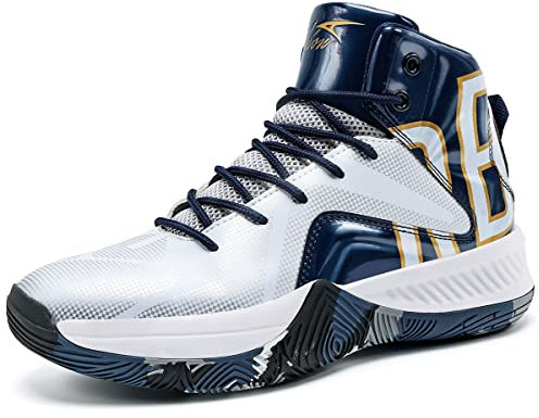 ASHION Basketballschuhe Herren Turnschuhe Anti-Skid Atmungsaktiv Outdoor Sportschuhe(N Weiß Blau,43 EU)