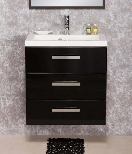 Quentis Badmöbel GENAU Breite 60 cm, Waschbecken mit Unterschrank, Waschbeckenunterschrank montiert (schwarz)