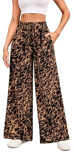 VOGMATE Hose Damen Wide Leg Culottes Hosen Schicke Y2K Leopardenmuster Freizeithose Bequeme Trainingshose Leicht und Elegant Elastischer