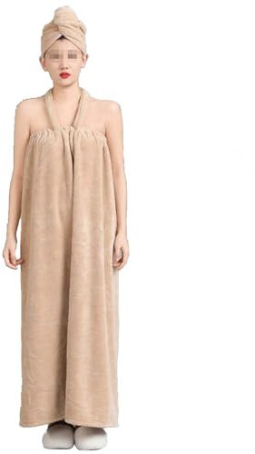 TYLXQH Badetuch, Wrap Coral Fleece Bademäntel Womens Wearable Badetuch +Haar Handtuch, Frauen Wickel Handtuch Dusche Spa Wraps Frottee Bademantel (Khaki)