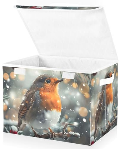 Mnsruu Holly Berries Winter-Vogel-Aufbewahrungsboxen mit Deckel, großer Aufbewahrungskorb, Organizer, Regale, Würfeleimer, Spielzeug, Kleidung, Unterbett