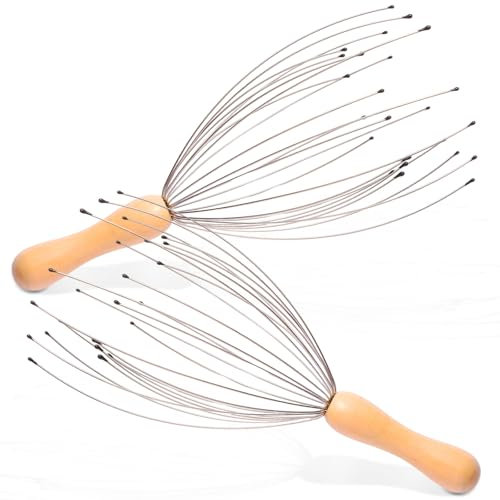 Dorglix 2 Pezzi Massaggiatore Cuoio Capelluto con 24 Artigli, Massaggia Testa con Manico Ergonomico in Legno, Massaggio del per Relax