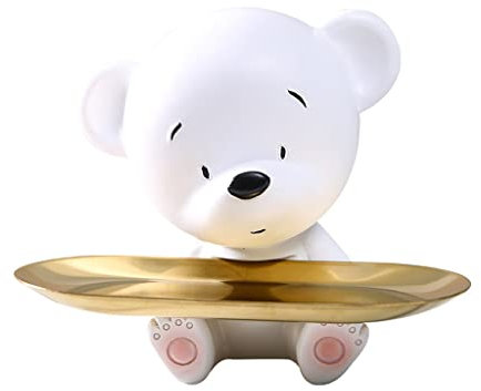 Pocoiau Statue d'ours blanc avec plateau à clés pour fruits, bijoux, collations, assiette à bonbons
