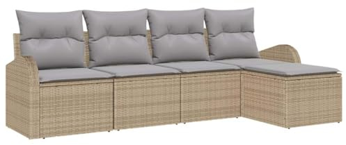 vidaXL 5-teiliges Gartensofa-Set mit Kissen in Beige aus Poly-Rattan – modernes und stylisches Ecksofa für 4 Personen. Bequem, modular und perfekt für Terrasse oder Lounge.