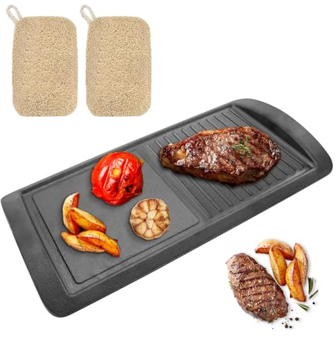 Gusseisen-Grillplatte für Gasgrill, Grillpfanne für Herdplatte, Grillpfanne zum Kochen im Innenbereich, Grillpfannen für Grill im Freien (BLACK)
