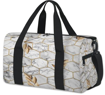 Art Marble Rhombus Leaves Sport Duffel Bag for Kids Girls Boys Women Men Overnight Weekender Travel Bag Tote Carry Gym Casual Duffel Bags