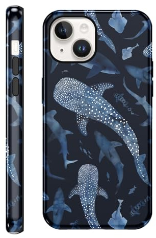 Knrlqim Handyhülle für iPhone 14 / iPhone 13 Hülle 6,1, Aesthetic Wal Blau Muster Motiv für Mädchen Frauen Schutzhülle, Bunt Zweischichtige Stoßfest Kratzfest Hard Silikon TPU Bumper Case Cover