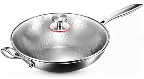 Toutrop Titanium Wok with Lid,Titanium Wok Pan for Cooking,14 Inch Non Stick Wok Pan,No Coating Titanium Frying Pans,PFAS/PFOA/PTFE Free Cookware,Induction
