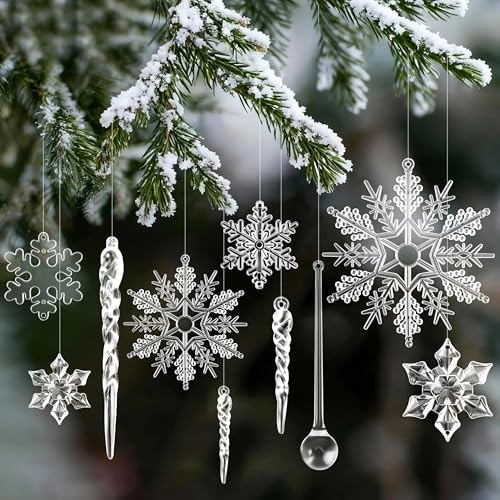 Acryl Schneeflocken Eiszapfen Weihnachtsdeko Christbaumschmuck, 20 Stück Weihnachtsbaum Anhänger Hängende Kristall Ornament für Weihnachten Party Hochzeit Winter Dekoration