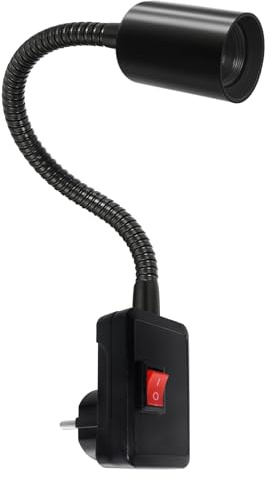 ZRLXFM E27 Fassung Steckdose mit Schalter, 360° Verstellbare und Drehbar Schwanenhals Lampenfassung, Robustes Eisengehäuse für Wandlampe Leselampe Küchenlampe inkl Eu-Stecker Adapter Steckdose