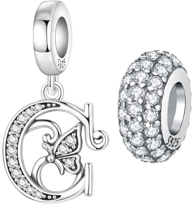 PANPOKI 2 Stück 925 Sterling Silber Schmetterling Buchstaben Charms für Armbänder und Halsketten Alphabet Anfangsbuchstaben Anhänger Spacer Stopper Perlen Schmuck Geschenk für Frauen
