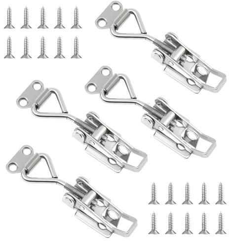MISIQIMA Set di 4 chiusure in acciaio inox, chiusura a scatto regolabile, chiusura a scatto con foro della serratura, chiusura per porte e cassette
