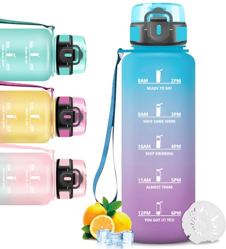 Trinkflasche- 1.5 liter- Trinkflasche Sport, Wasserflasche Auslaufsicher, mit Zeitmarkierung, Wasserflasche Kohlensäure Geeignet, Leicht zu Reinigen, Sportflasche für Fitness, Sprudel, Joggen
