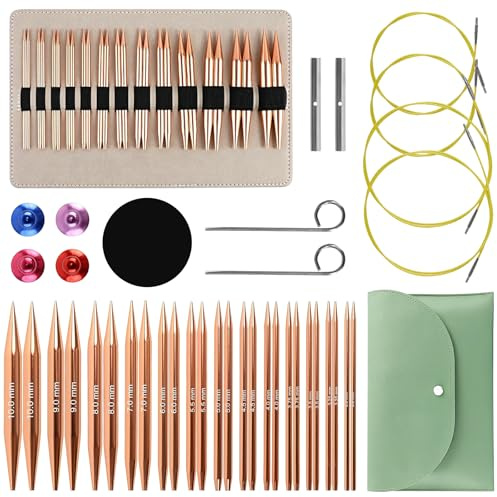 13 Paires Aiguille Circulaire Interchangeable, Aiguille a Tricoter en Aluminium de 3-10mm, Kit Aiguilles à Tricoter Circulaires avec 4 Câbles, Étui et Accessoires, pour Débutants et Professionnels