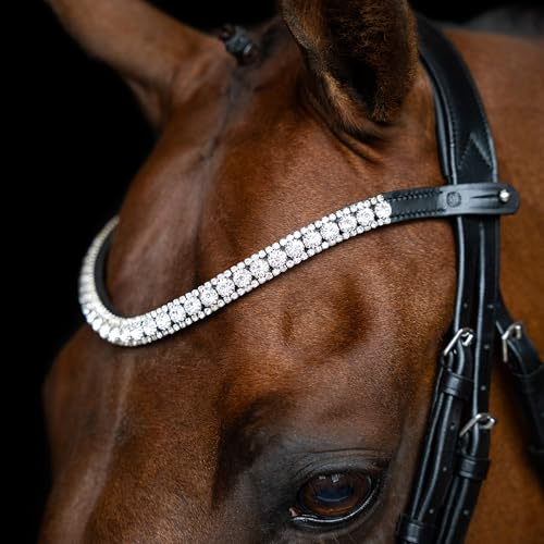 Imperial Riding Stirnriemen IRHSlim, schmales Stirnband aus Leder mit Glas-Strasssteinen und Stiftverschluss, Silber, Full