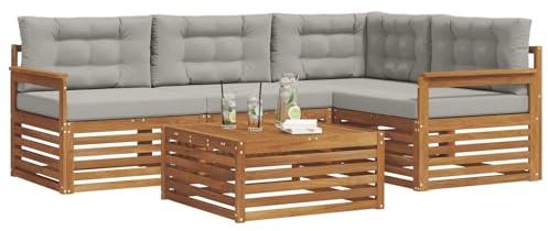 vidaXL Outdoor-Sofagarnitur mit Kissen 5 pcs Natürlich und Hellgrau, Outdoor-Sofa, Gartensofa, langlebige Möbel, modernes Terrassen-Set, gemütliche Lounge-Ecke
