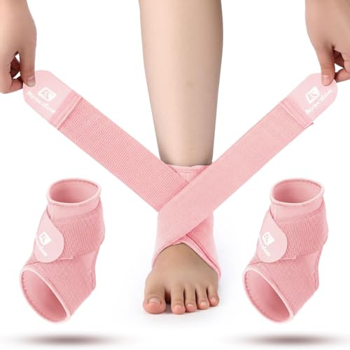 Lilbitty 2 Stück Knöchelbandage für Kinder, Knöchelstütze für Sport, Verstauchung, Neopren, atmungsaktive Kompressionshülse mit Verstellbarer Umwicklung (Rosa, S)