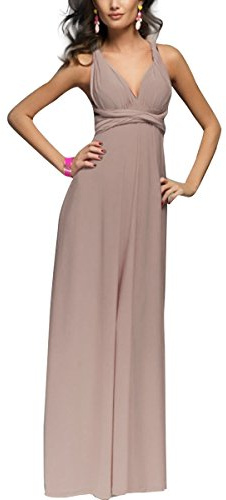 IMEKIS Damen Elegant Brautjungfernkleid Multiway V-Ausschnitt Rückenfrei Partykleid Ärmellos Schulterfrei Bodenlang Cocktailkleid Sommerkleid Formal Abendkleid Abschlussball Ballkleid Hellbraun XL