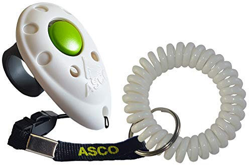 ASCO Premium Finger Clicker mit Spiralarmband für Clickertraining, Hunde Katzen Pferde Profi-Clicker, Hundetraining Klicker weiß AC05FS